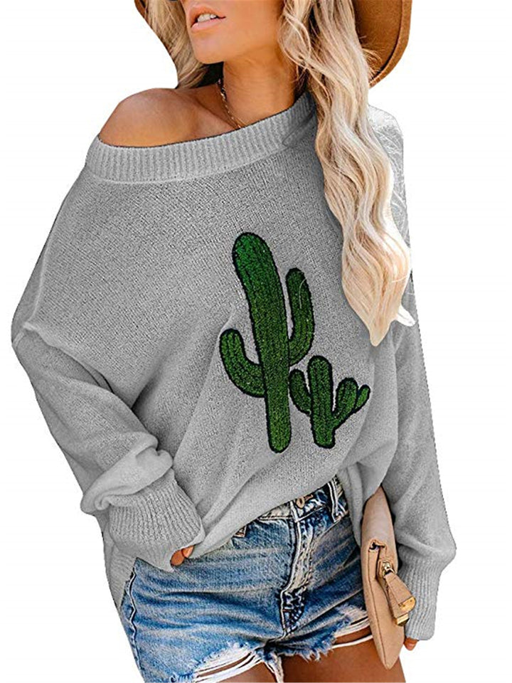 Kvinnors oversize tröja med avslappnad kaktusdesign och rund halsringning Mirla-Eva Jonsson