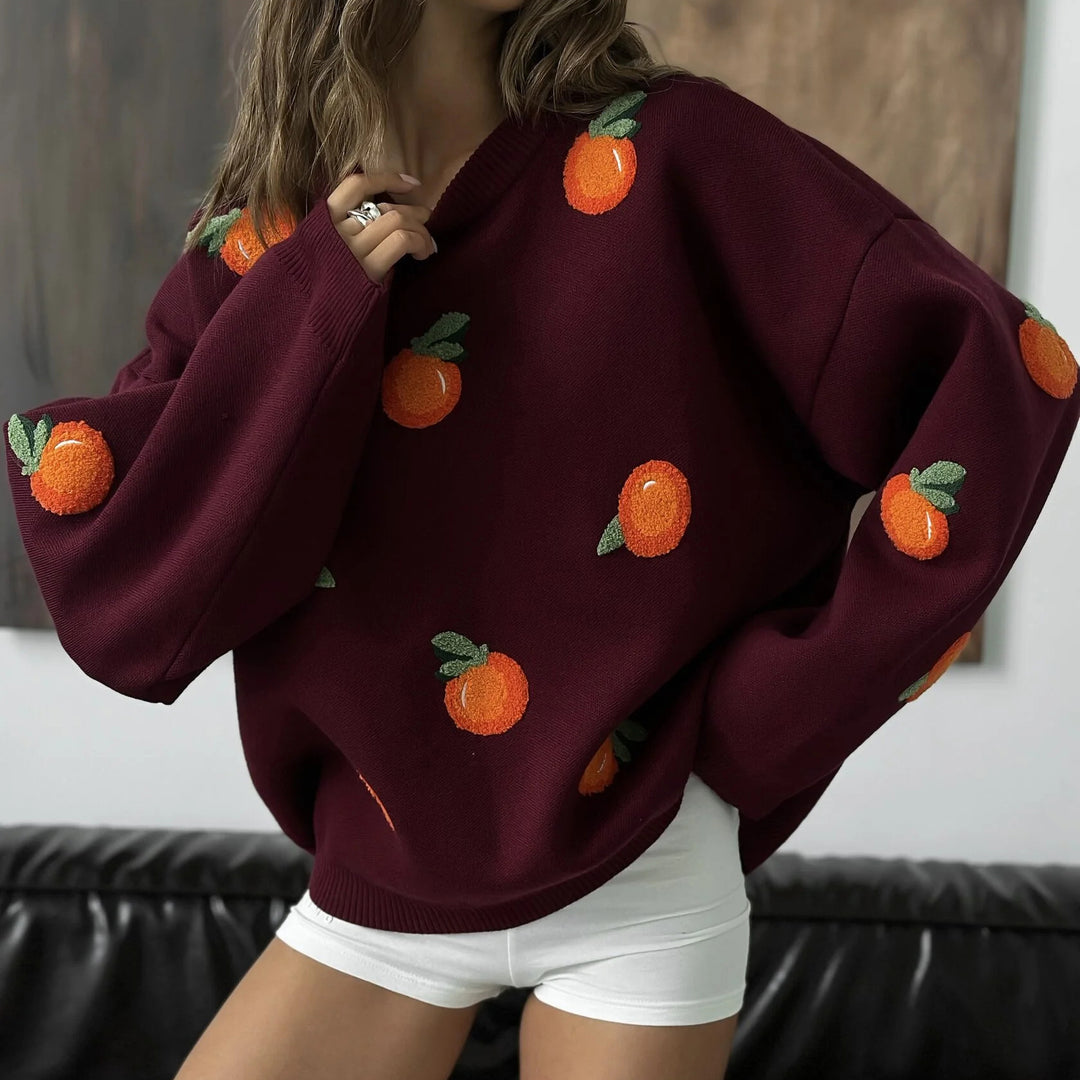 Kvinnors oversize-tröja med färgglada broderidetaljer Mirla-Eva Jonsson
