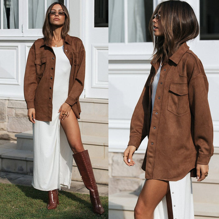 Kvinnors oversized blus gjord av mjukt mockaimitation Mirla-Eva Jonsson