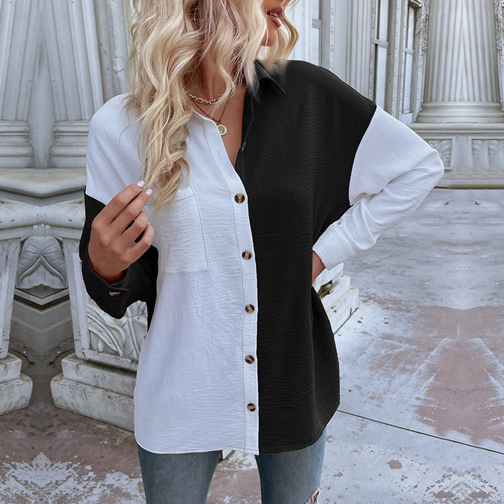 Kvinnors oversized blus skjorta med två färgdesigns och moda knappdetaljer Mirla-Eva Jonsson