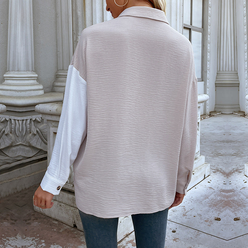 Kvinnors oversized blus skjorta med två färgdesigns och moda knappdetaljer Mirla-Eva Jonsson