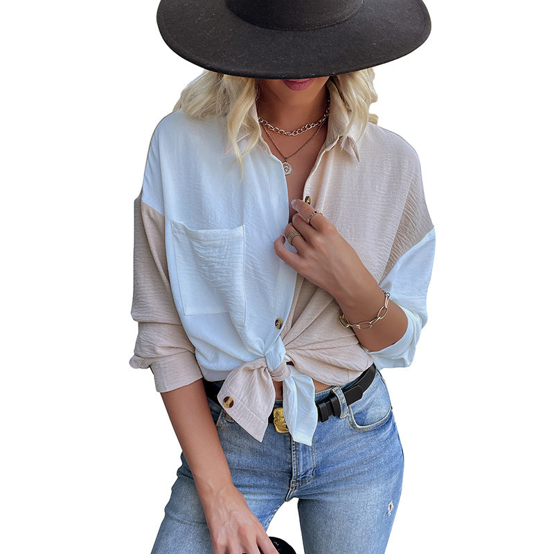 Kvinnors oversized blus skjorta med två färgdesigns och moda knappdetaljer Mirla-Eva Jonsson
