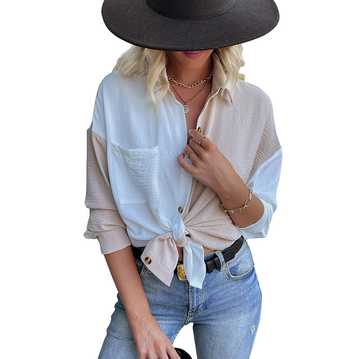 Kvinnors oversized blus skjorta med två färgdesigns och moda knappdetaljer Mirla-Eva Jonsson