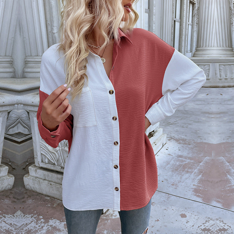 Kvinnors oversized blus skjorta med två färgdesigns och moda knappdetaljer Mirla-Eva Jonsson