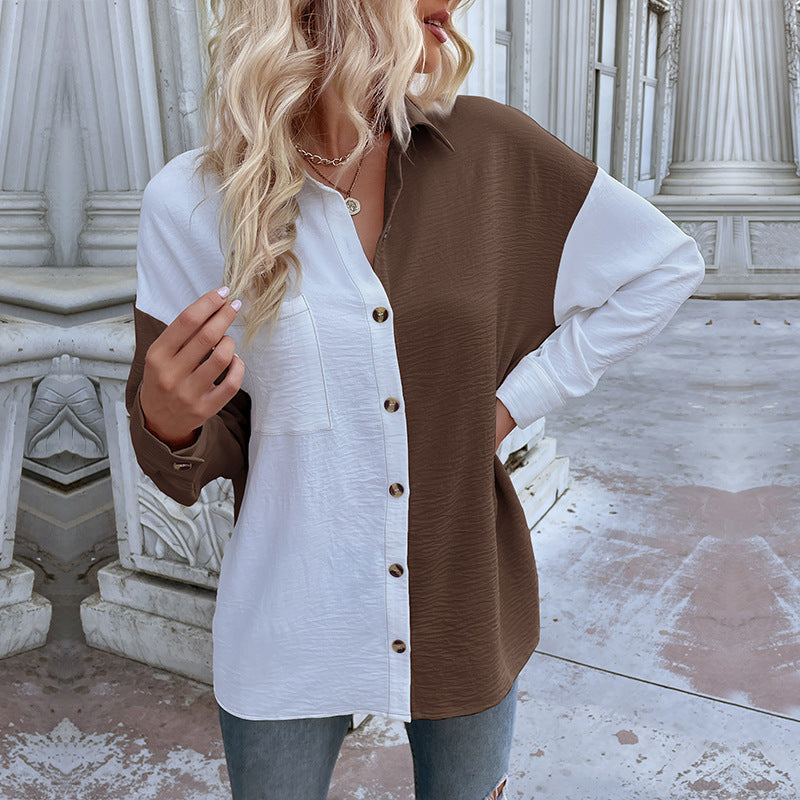 Kvinnors oversized blus skjorta med två färgdesigns och moda knappdetaljer Mirla-Eva Jonsson