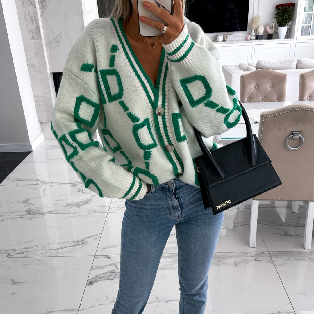 Kvinnors oversized cardigan med färgglad geometrisk mönster Mirla-Eva Jonsson