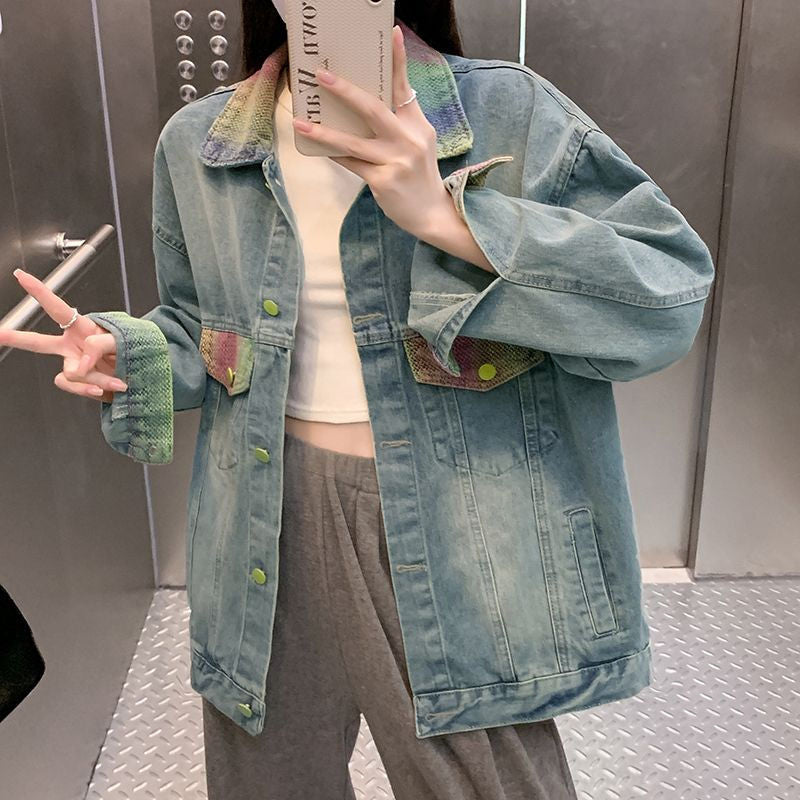 Kvinnors oversized denimjacka med färgglada detaljer Mirla-Eva Jonsson