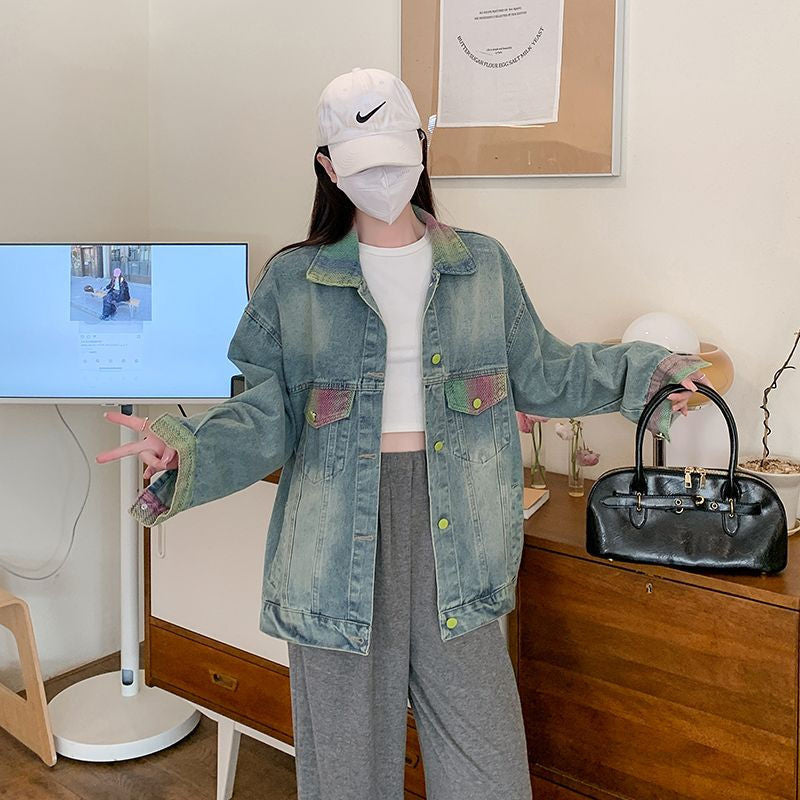 Kvinnors oversized denimjacka med färgglada detaljer Mirla-Eva Jonsson