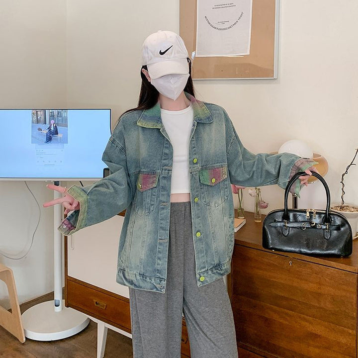 Kvinnors oversized denimjacka med färgglada detaljer Mirla-Eva Jonsson