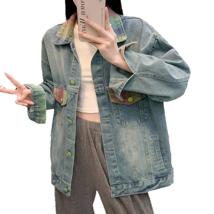 Kvinnors oversized denimjacka med färgglada detaljer Mirla-Eva Jonsson