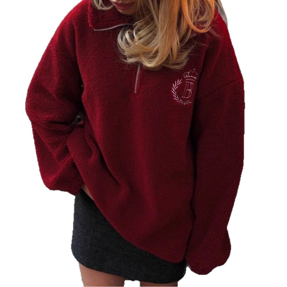 Kvinnors oversized fleece-tröja med dragkedja och broderad logotyp Mirla-Eva Jonsson