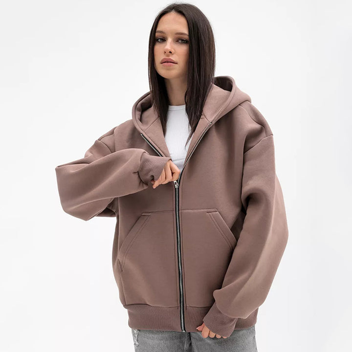 Kvinnors oversized hoodie med dragkedja och stora fickor Mirla-Eva Jonsson