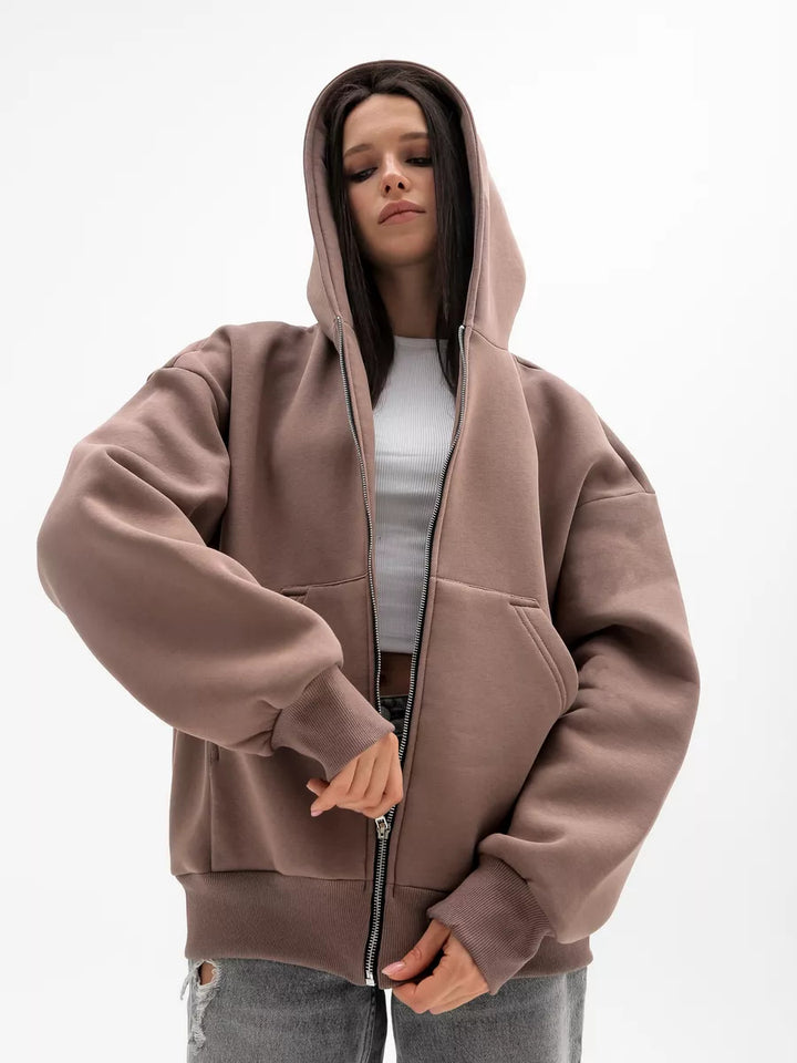 Kvinnors oversized hoodie med dragkedja och stora fickor Mirla-Eva Jonsson