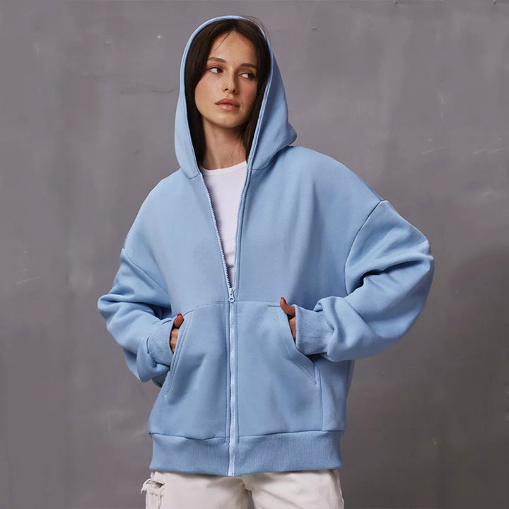 Kvinnors oversized hoodie med dragkedja och stora fickor Mirla-Eva Jonsson