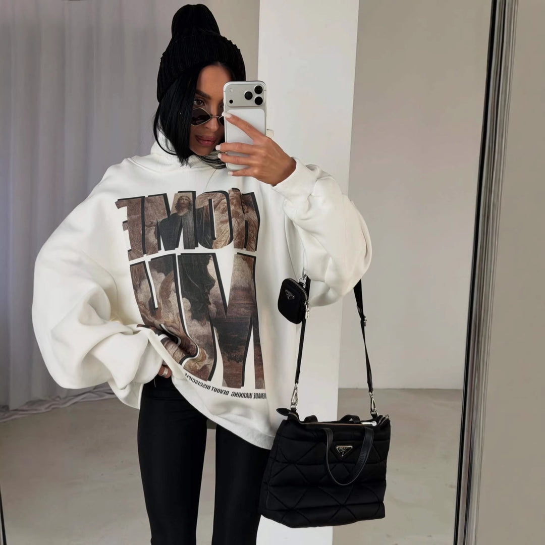 Kvinnors oversized hoodie med framträdande grafisk tryck Mirla-Eva Jonsson