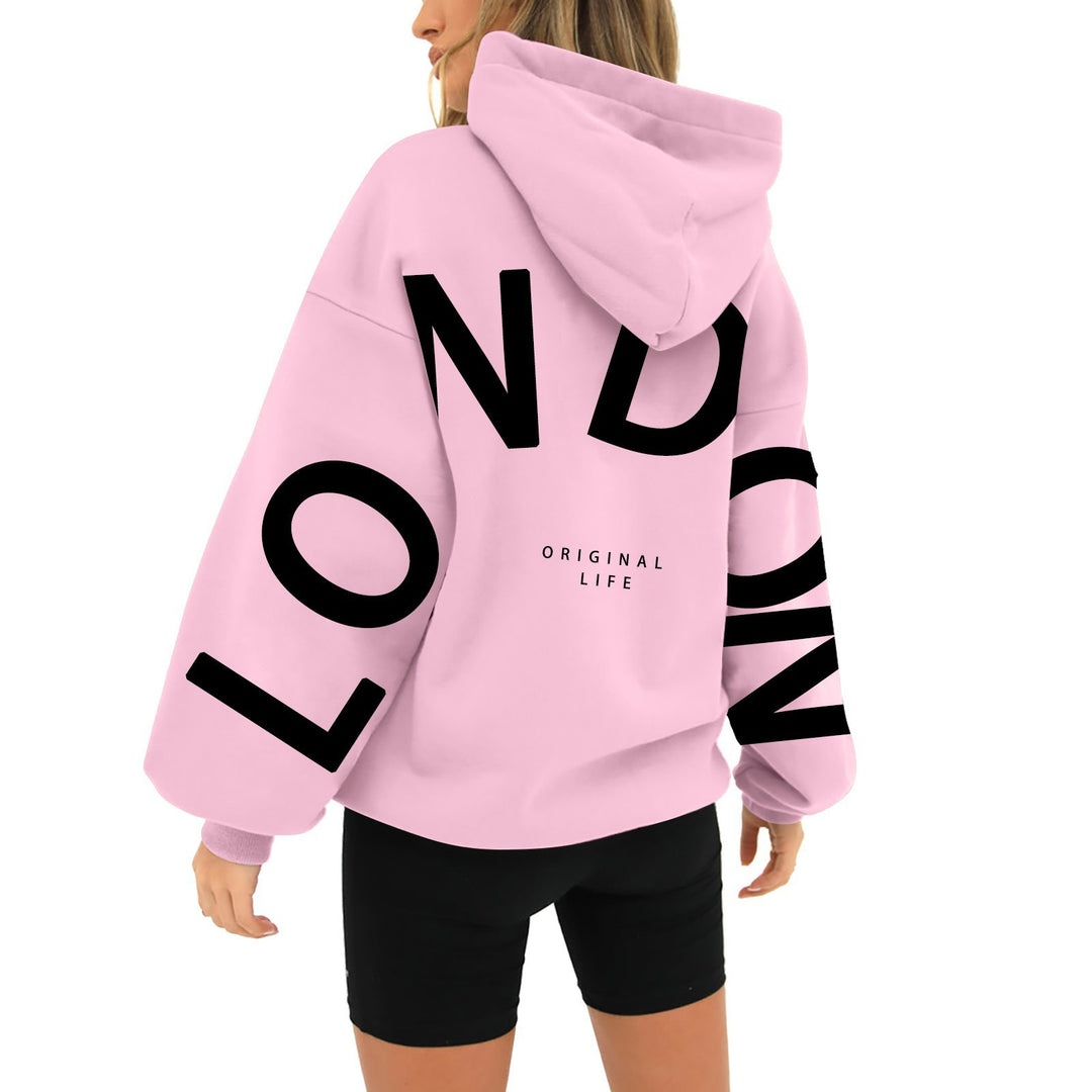 Kvinnors oversized hoodie med trendig London-print Mirla-Eva Jonsson
