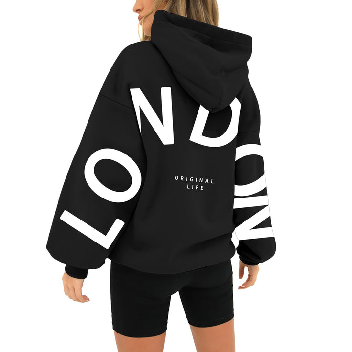 Kvinnors oversized hoodie med trendig London-print Mirla-Eva Jonsson