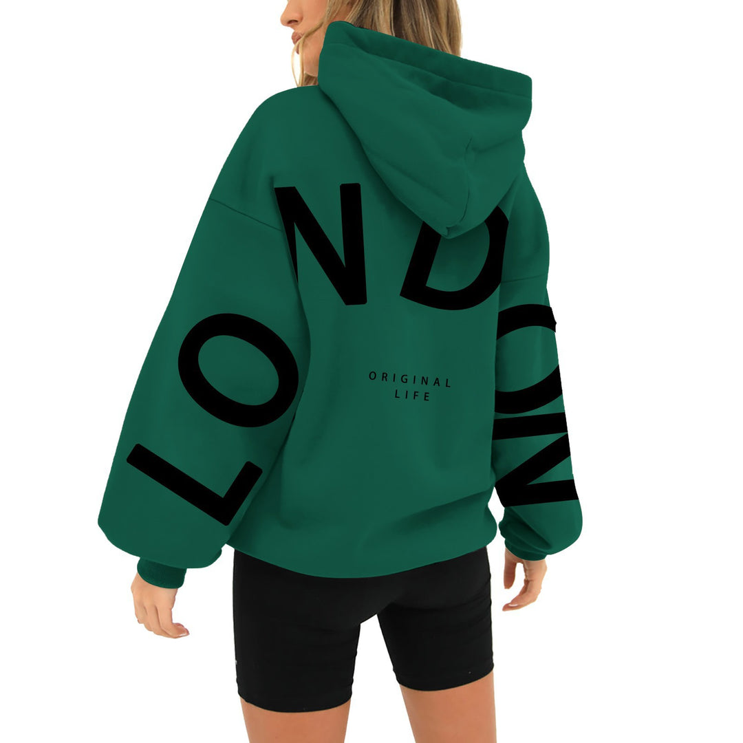Kvinnors oversized hoodie med trendig London-print Mirla-Eva Jonsson