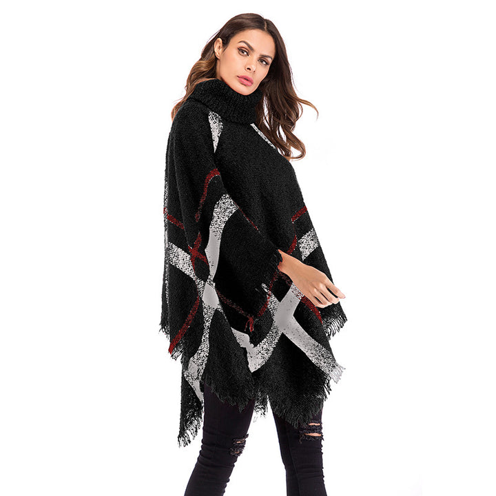Kvinnors oversized poncho med rullkrage och avslappnad rutmönster Mirla-Eva Jonsson