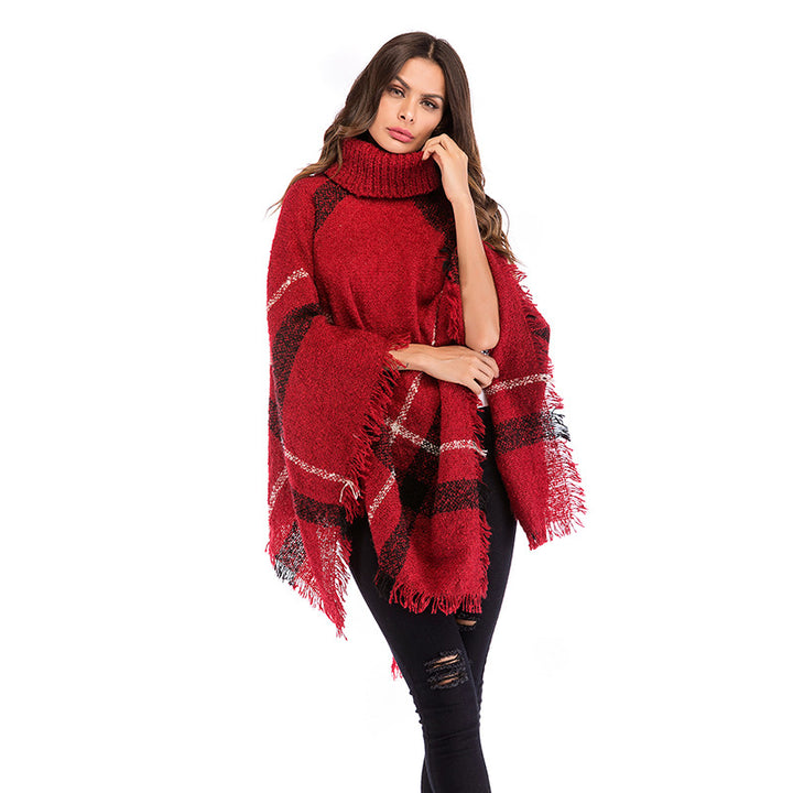 Kvinnors oversized poncho med rullkrage och avslappnad rutmönster Mirla-Eva Jonsson
