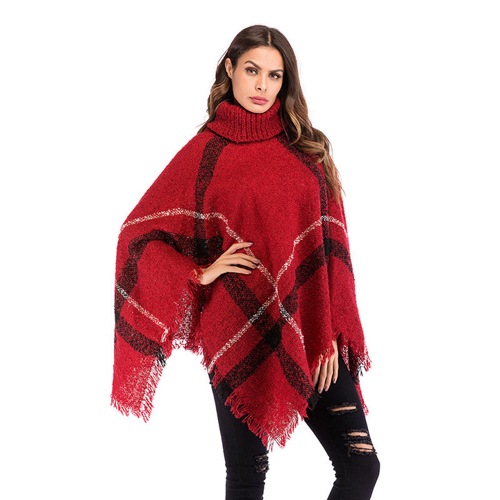 Kvinnors oversized poncho med rullkrage och avslappnad rutmönster Mirla-Eva Jonsson