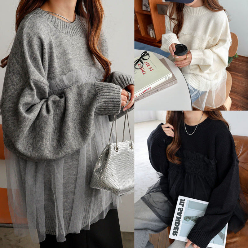 Kvinnors oversized pullover med volangdetaljer Mirla-Eva Jonsson