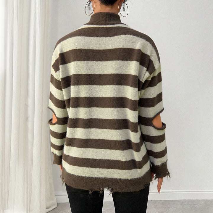Kvinnors oversized stickad tröja med dragkedja och sidoutsnitt Mirla-Eva Jonsson