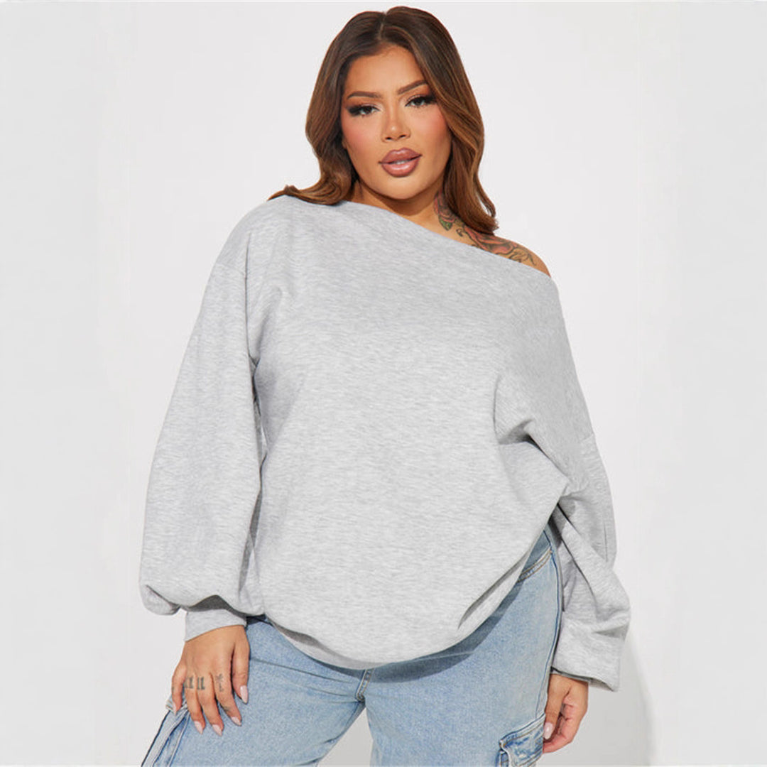 Kvinnors oversized sweatshirt med asymmetrisk halsringning och ballongformade ärmar-Eva Jonsson