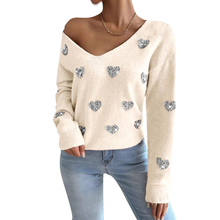 Kvinnors oversized sweatshirt med djup V-hals och hjärtmotiv Mirla-Eva Jonsson