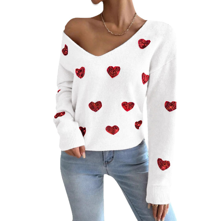 Kvinnors oversized sweatshirt med djup V-hals och hjärtmotiv Mirla-Eva Jonsson