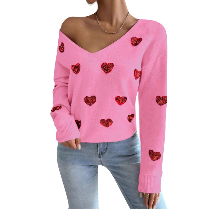 Kvinnors oversized sweatshirt med djup V-hals och hjärtmotiv Mirla-Eva Jonsson