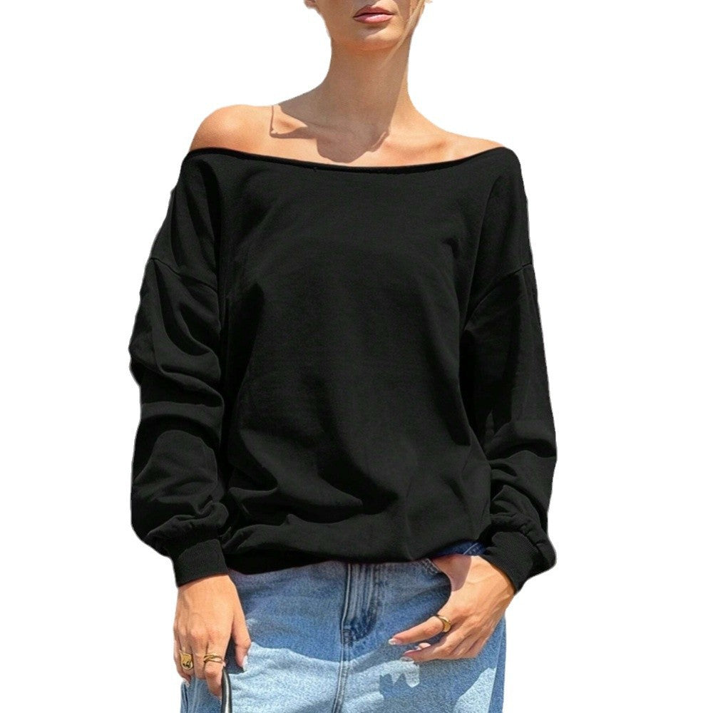 Kvinnors oversized sweatshirt med djup ringning och elastiska ärmar Mirla-Eva Jonsson