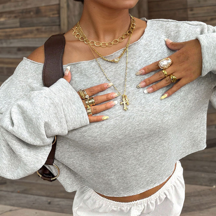Kvinnors oversized sweatshirt med off-the-shoulder design och mjukt innerfleece Mirla-Eva Jonsson