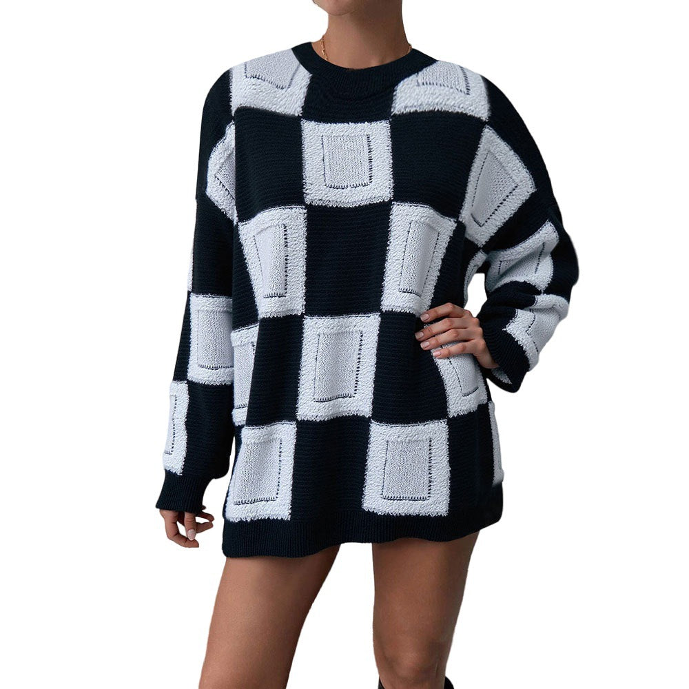 Kvinnors oversized tröja med geometriskt mönster och elastiska muddar Mirla-Eva Jonsson