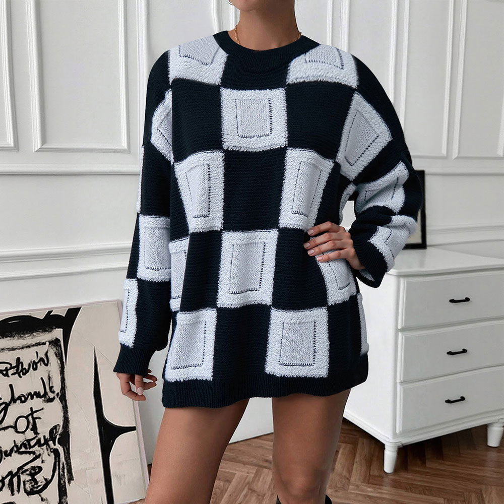 Kvinnors oversized tröja med geometriskt mönster och elastiska muddar Mirla-Eva Jonsson