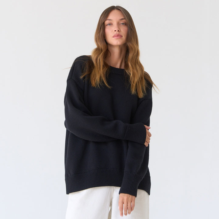 Kvinnors oversized tröja med texturerat stickat mönster Mirla-Eva Jonsson