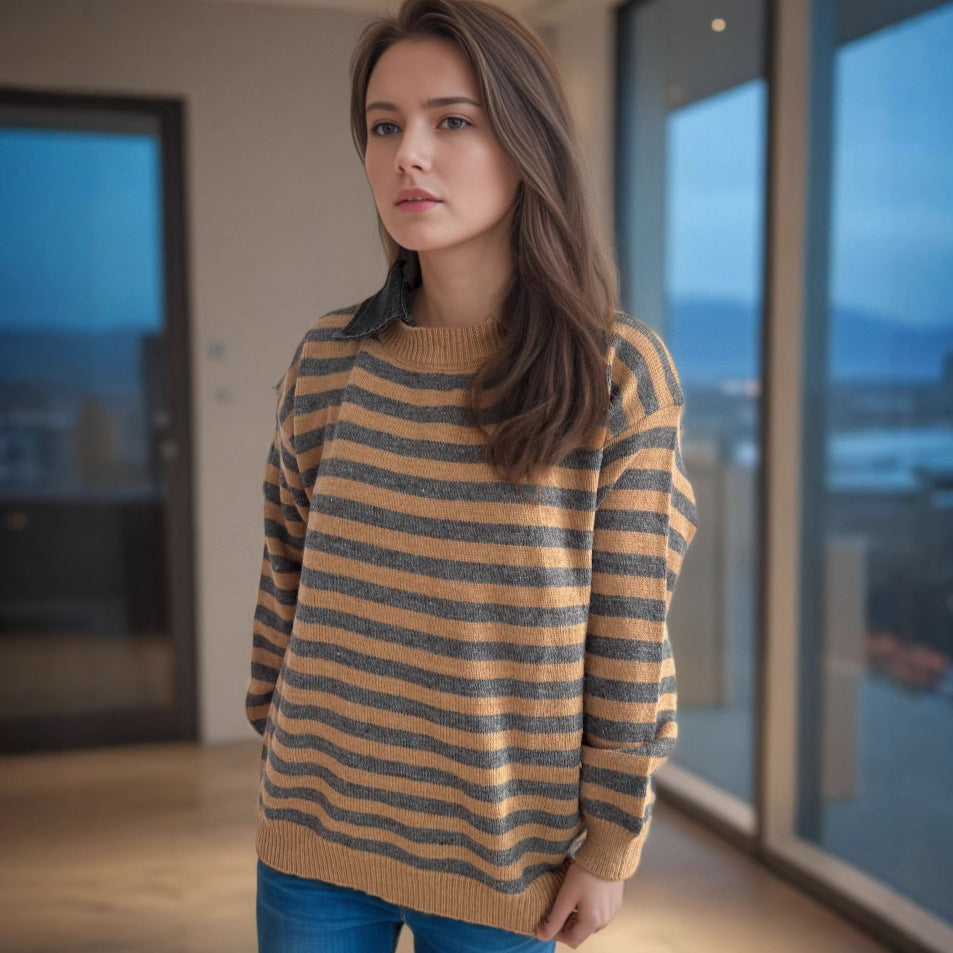 Kvinnors oversized tröja med trendigt randmönster och avslappnad passform Mirla-Eva Jonsson