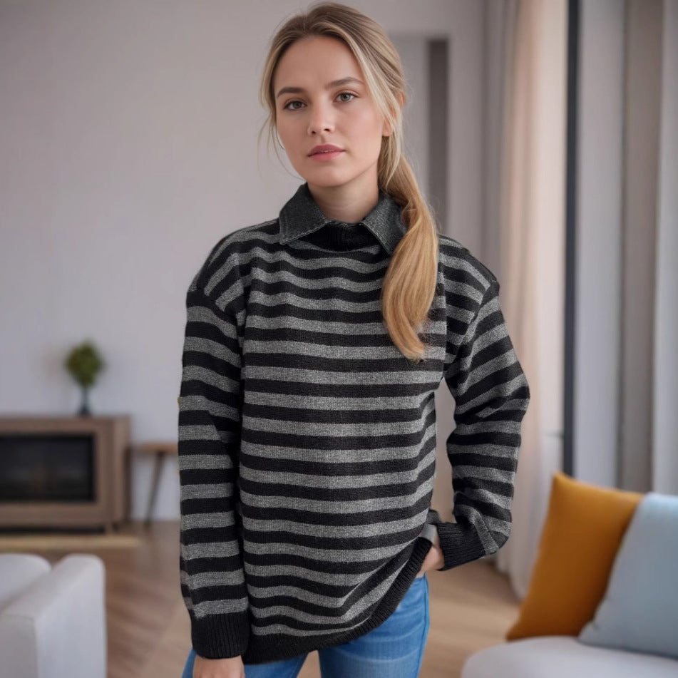 Kvinnors oversized tröja med trendigt randmönster och avslappnad passform Mirla-Eva Jonsson