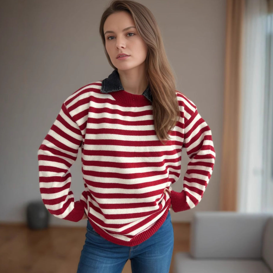 Kvinnors oversized tröja med trendigt randmönster och avslappnad passform Mirla-Eva Jonsson
