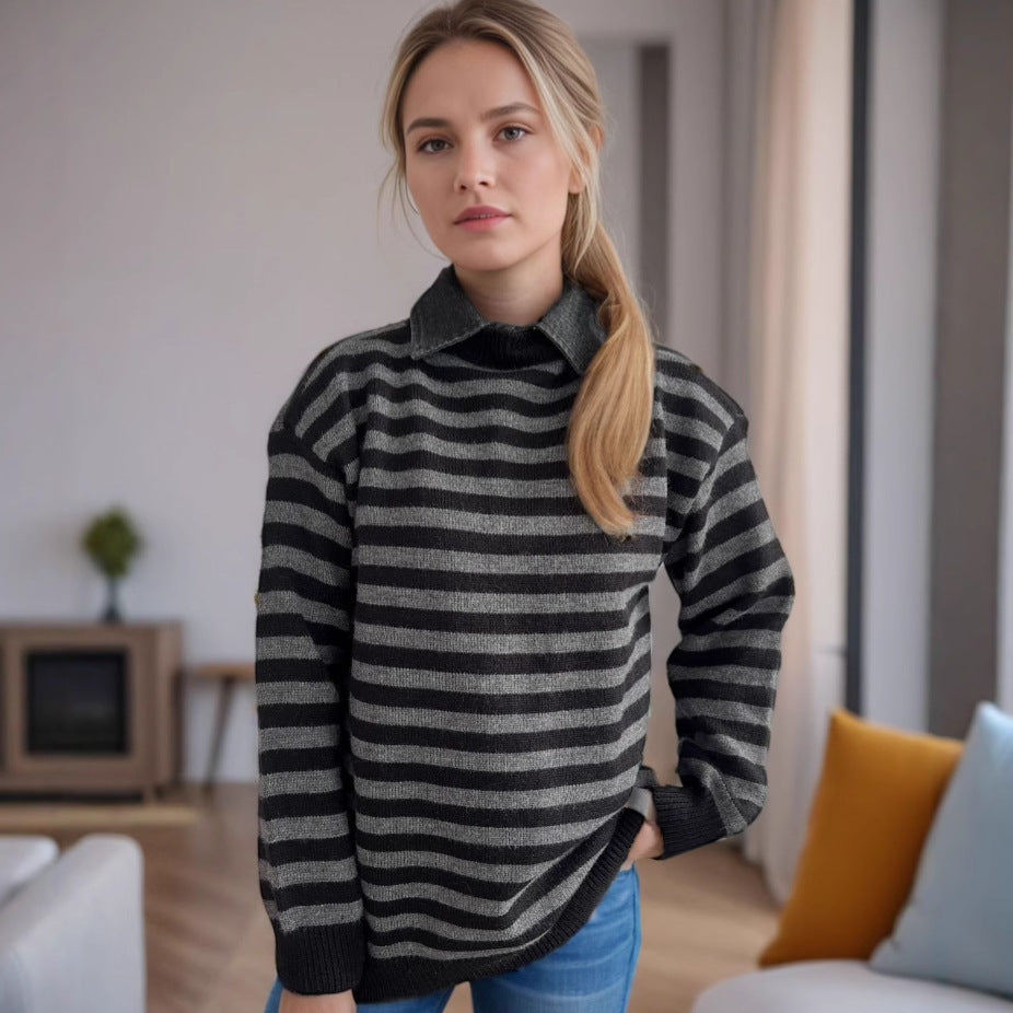 Kvinnors oversized tröja med trendigt randmönster och avslappnad passform Mirla-Eva Jonsson