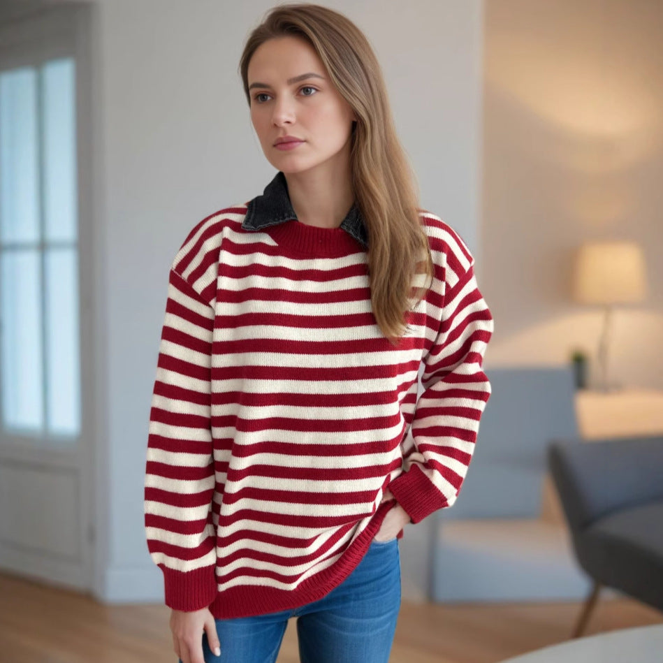 Kvinnors oversized tröja med trendigt randmönster och avslappnad passform Mirla-Eva Jonsson