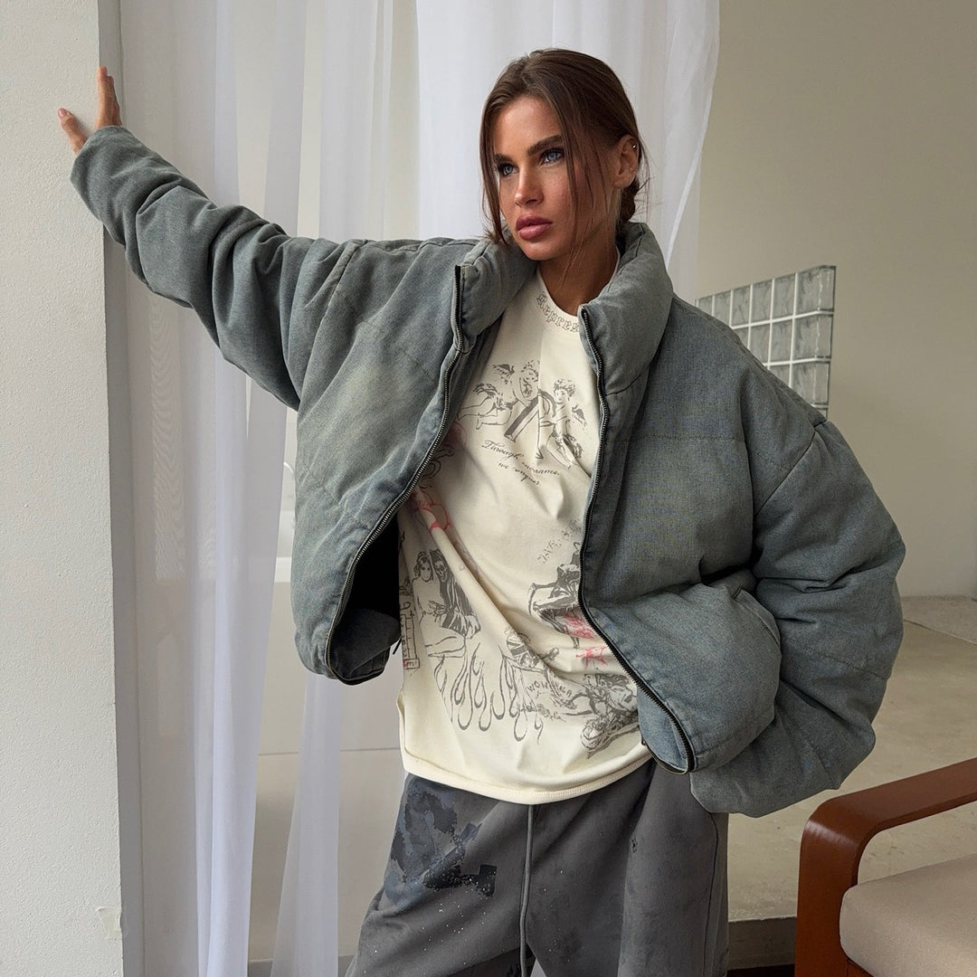 Kvinnors oversized vadderad jacka med hög krage Mirla-Eva Jonsson