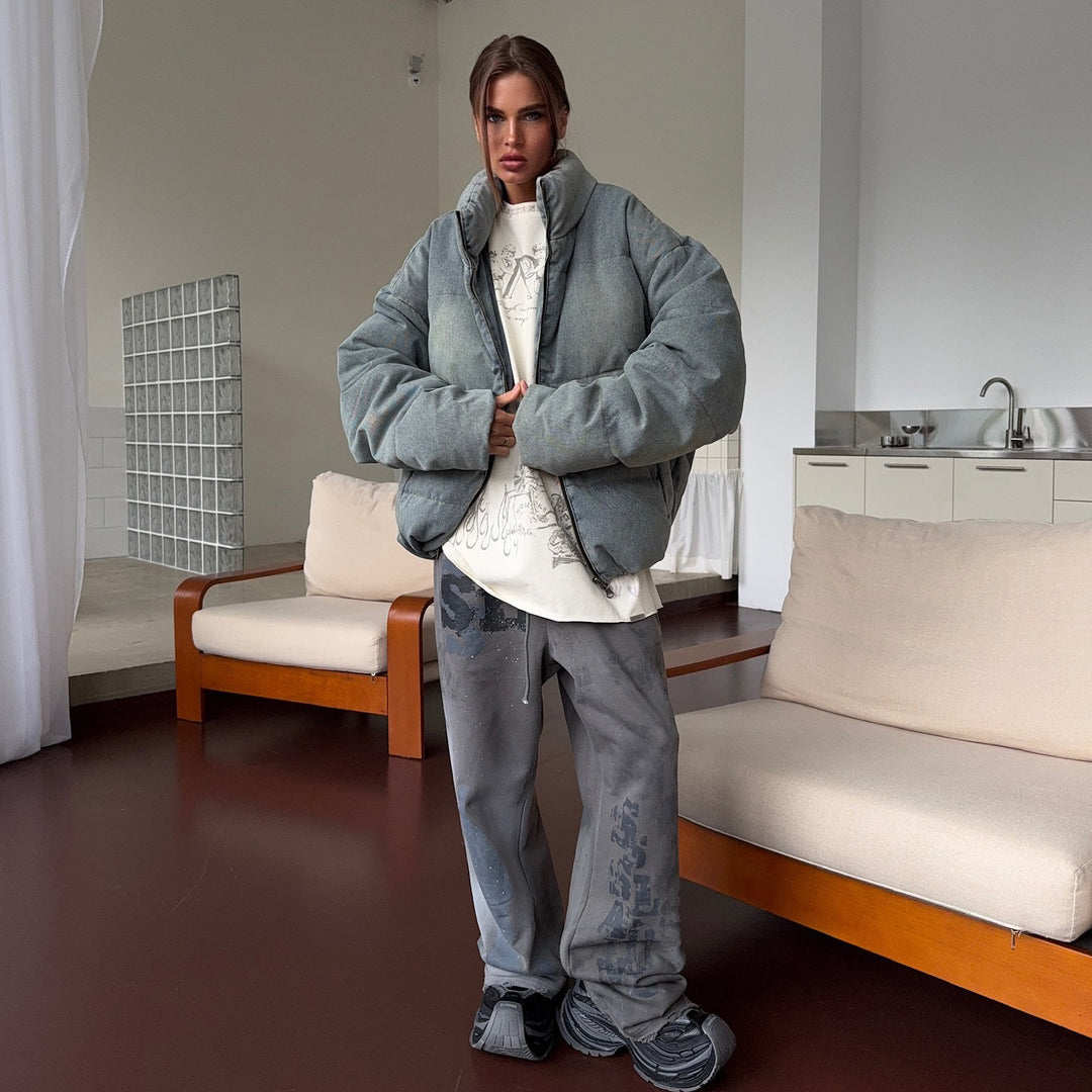 Kvinnors oversized vadderad jacka med hög krage Mirla-Eva Jonsson