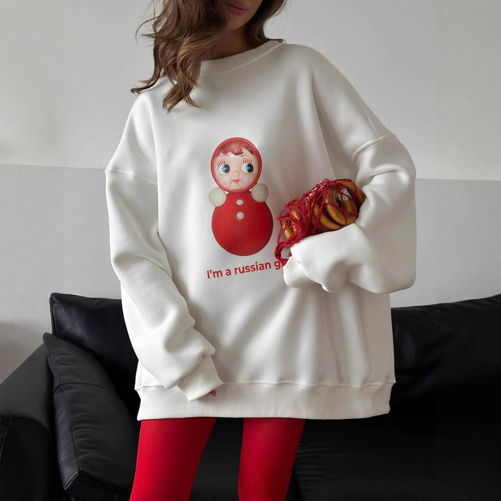Kvinnors överstor sweatshirt med kreativt tryck Mirla-Eva Jonsson