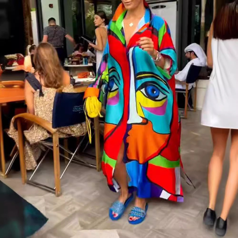 Kvinnors plus size strandkappa med färggrafisk tryck Mirla-Eva Jonsson
