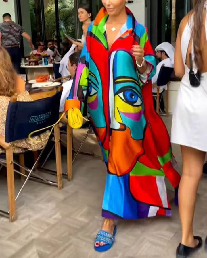 Kvinnors plus size strandkappa med färggrafisk tryck Mirla-Eva Jonsson