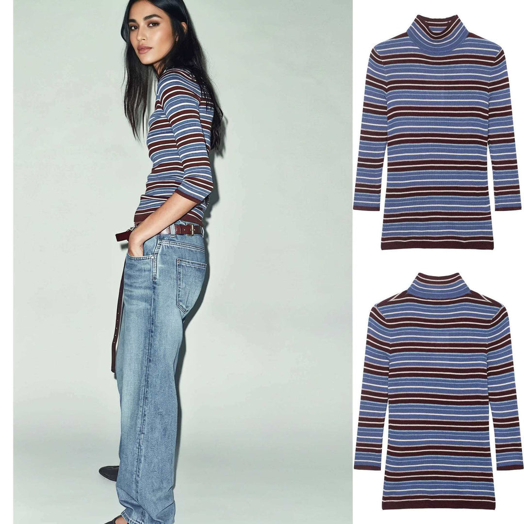 Kvinnors polokragsweater med modeinspirerat randigt mönster Mirla-Eva Jonsson