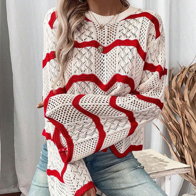 Kvinnors premium stickad tröja med vågmönster och trendiga detaljer Mirla-Eva Jonsson