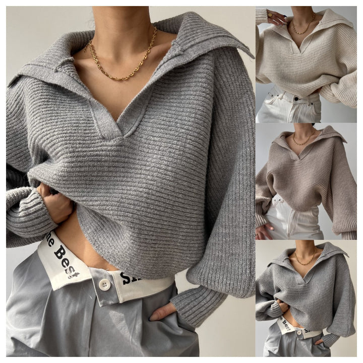 Kvinnors pullover med oversized passform och modern V-hals Mirla-Eva Jonsson