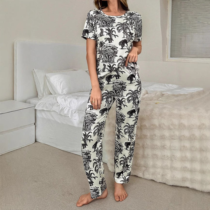 Kvinnors pyjamas set med tropiskt tryck och lös passform Mirla-Eva Jonsson